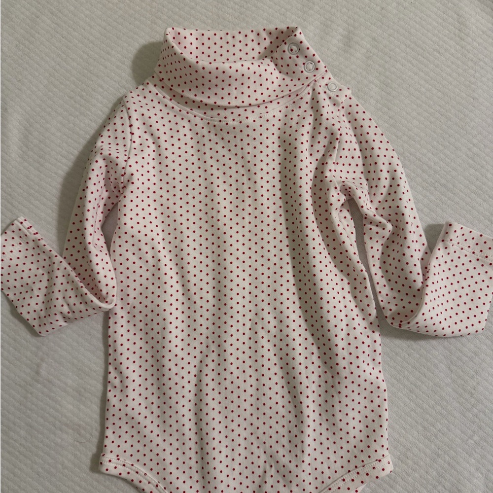 T.B.B.C Long Sleeve Turtleneck Bodysuit - White with Red Polka Dots NWOT